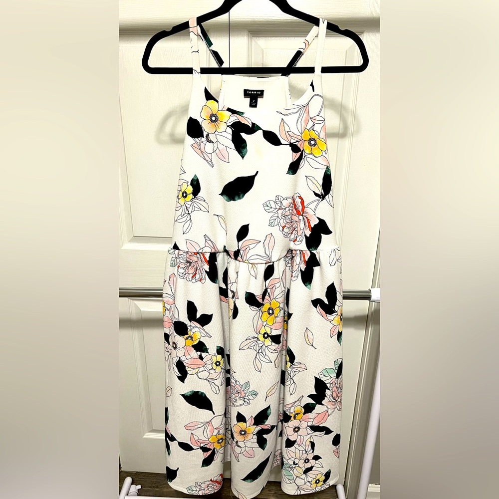 Torrid white floral skinny strap dress